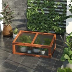 Outsunny Wooden Cold Frame, Small Polycarbonate Greenhouse for Plants with Openable & Tilted Top Cover, Brown, 100 x 65 x 40cm