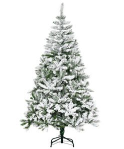 HOMCOM 6 Ft Snow Flocked Artificial Christmas Tree Xmas Pine Tree with Realistic Branches, Auto Open and Steel Base, Green