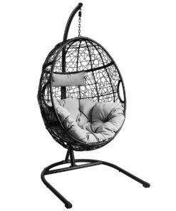 Egg Swing Chair with Stand and Ultraviolet-Resistant Seat Cushion-Grey