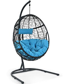 Egg Swing Chair with Stand and Ultraviolet-Resistant Seat Cushion-Turquoise