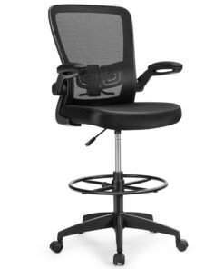 High Back Mesh Office Chair with Flip-up Armrests and Footrest Ring-Black