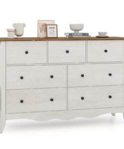 Farmhouse Dresser for Bedroom with 3 Folding Fabric Drawers-Grey