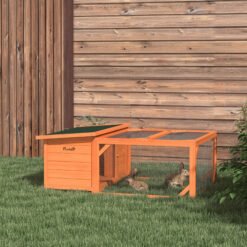 PawHut Rabbit Hutch Outdoor Guinea Pig Hutch with Run Small Animal Off-ground Duck House Hideaway Garden with Openable Roof 125.5 x 100 x 49cm Orange