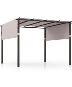 305 x 305 cm Flat Top Pergola with Retractable Canopy and Heavy-duty Metal Frame-Grey