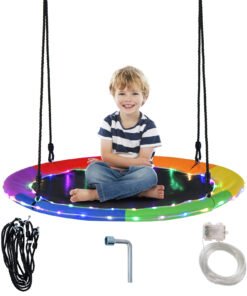 Flying Saucer Tree Swing with 8 Light Modes and Adjustable Hanging Ropes-Colourful