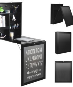 Wall Mounted Floating Computer Desk with 3-tier Tilt Storage Partition-Black