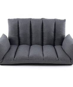 Foldable Floor Sofa with 5-Position Adjustable Backrest and Arms-Grey