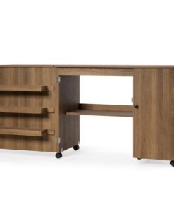 Large Foldable Sewing Table with Lockable Casters-Natural