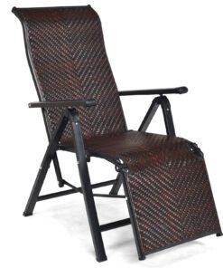 Folding Reclining Rattan Chair Portable Chaise Lounge Chair