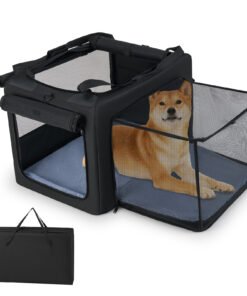 Foldable Dog Crate with Openings and Window Mesh Inner Basket-M
