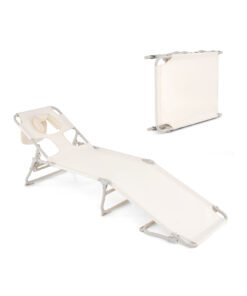 Folding Tanning Chair with Face and Arm Holes-Beige