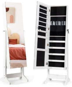 Free Standing Jewelry Cabinet with Full-Length Mirror-White