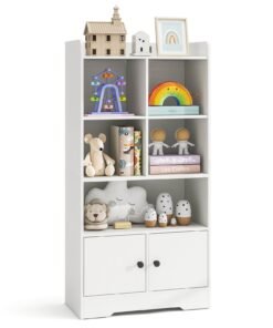 Freestanding Bookcase with 2 Storage Cabinets and 5 Cubbies-White