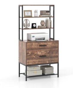 Freestanding Printer Stand with 3-Tier Open Shelves and Large Drawer-Rustic Brown