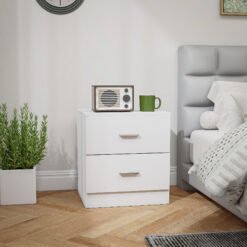 HOMCOM Modern Bedside Table, Beside Cabinet with 2 Drawers, for Bedroom, Living Room, White