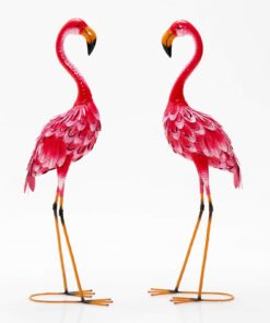 2 Pieces Flamingo Garden Statue Set with Metal Frame for Backyard