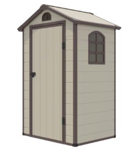 Outdoor Storage Shed with Lockable Door Window and Air Vents-Beige