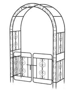 Garden Arbor with Gate and Multiple Side Crossbars for Decoration-Black