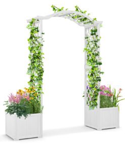 Garden Wooden Arbor with Planter-White