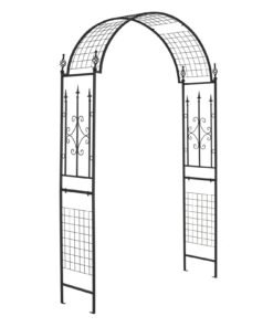 Garden Trellis Pergola Outdoor Metal Arbor with Classical Style Decorations-Black