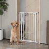PawHut Extra Tall Pet Gate, Indoor Dog Safety Gate, with Cat Flap, Auto Close, 74-80cm Wide - White