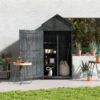 Outsunny Garden Shed 4-Tier Wooden Garden Outdoor Shed 3 Shelves Utility Gardener Cabinet Lockable 2 Doors - Grey