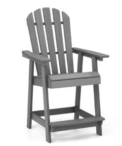 Outdoor HDPE Bar Stool with Armrest Footrest for Garden Poolside-Grey