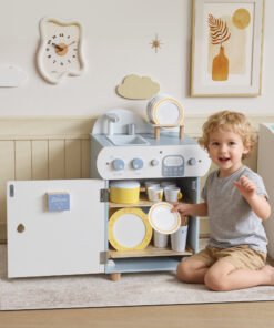 AIYAPLAY Wooden Dishwasher Playset, Kitchen Sink Toys with Faucet, Sink and Accessories, Gift for Boys Girls Toddlers