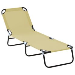Outsunny Foldable Sun Lounger with 5-Position Adjustable Backrest, Outdoor Portable Recliner Chaise Lounge Chair with Breathable Mesh Fabric, Beige