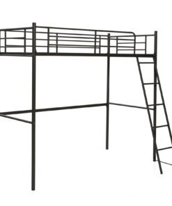 Metal Loft Bed with Integrated Ladder and Full-length Guardrails-Black