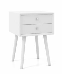 Wooden Nightstand with 2 Storage Drawers and Rubber Wood Legs-White