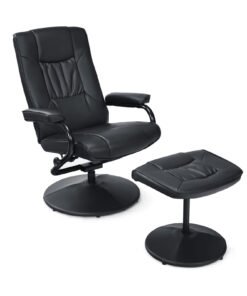 Swivel Recliner Chair with Footstool and Adjustable Backrest-Black