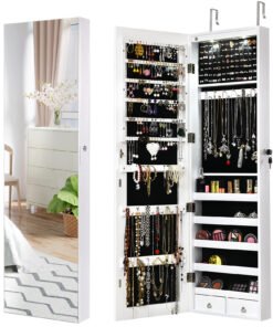 Jewelry Armoire with Full Length Mirror and 2 LED Lights-White