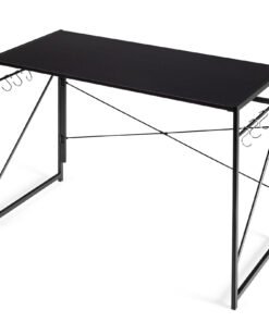 Folding Computer Desk Writing Study Desk Home Office with 6 Hooks-Black