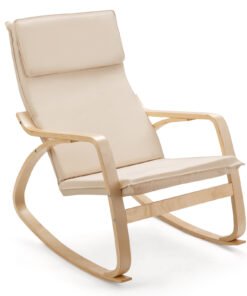 Wooden Rocking Chair with Removable Cushion for Living Room Balcony-Beige