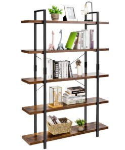 5-Tier Industrial Bookshelf with Anti-Toppling Device-Rustic Brown