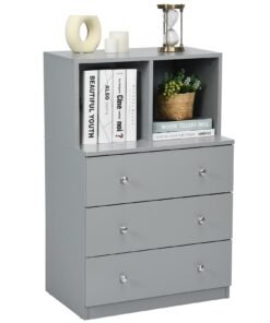3-Drawer Dresser with 2 Open Compartments for Living Room Bedroom-Grey