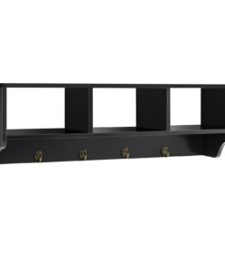 31-Inch Floating Storage Shelf with 3 Open Compartments and 4 Hanging Hooks-Black