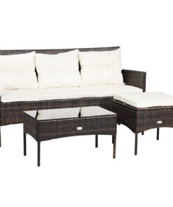4 Seater Rattan Garden Furniture Set with Cushioned Sofa-White