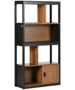 HOMCOM Modern 4-Tier Bookshelf, Freestanding Bookcase with Storage Shelving and Closed Cabinet, for Living Room Home Office Study, Walnut Brown