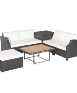7 Pieces Patio Outdoor Hand-Woven PE Wicker Furniture Set-Off White
