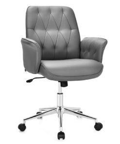 Adjustable Swivel PU Leather Office Chair with Rocking Function-Grey