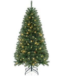 135 cm Hinged Pre-Lit Artificial Christmas Tree with 160 Warm White LED Lights-135 cm