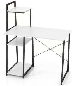 Home Office Desk with Bookshelf and Host Stand-White