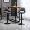 HOMCOM Bar Stools Set of 2, PU Leather Swivel Barstools with Backrest and Footrest for Kitchen, Counter, Breakfast Bar, Grey