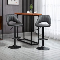 HOMCOM Bar Stools Set of 2, PU Leather Swivel Barstools with Backrest and Footrest for Kitchen, Counter, Breakfast Bar, Grey