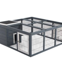 PawHut Rabbit Hutch Outdoor, Guinea Pig House, Bunny Run Cage with Openable Top for 1-2 Rabbits, 123 x 120 x 52cm, Grey