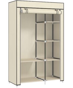 HOMCOM Fabric Wardrobe, Portable Wardrobe with 6 Shelves, 1 Hanging Rail, Foldable Closets, 103 x 43 x 162.5 cm, Cream White