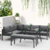 Outsunny4PieceL-shaped Garden Furniture Set 8-Seater Aluminium Outdoor Dining Set Conversation Sofa Set w/ Bench, Dining Table & Cushions,Grey