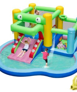 5-in-1 Inflatable Bounce House Crocodile Water Park with Splash Pool with 680W Blower